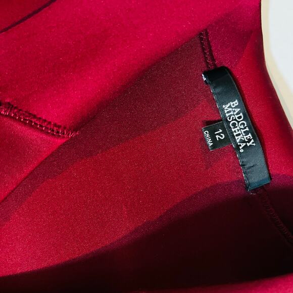 Badgley Mischka Scuba Double Breasted Pleated Short Sleeve Dress Sz 12 Burgundy - Picture 6 of 11